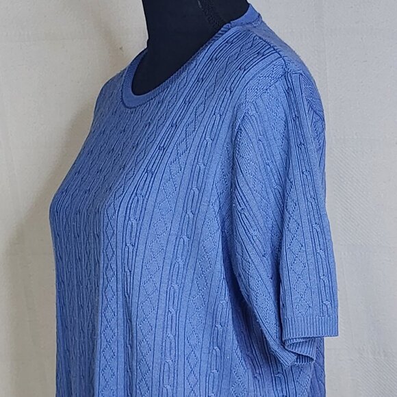 Alfred Dunner Periwinkle Blue SS Acrylic CrewNeck Cable Knit Sweater Blouse Sz L - Picture 8 of 16